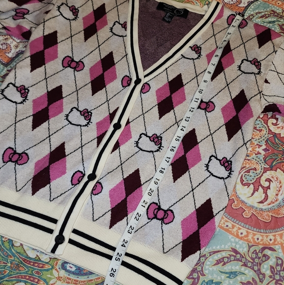 Sanrio Hello Kitty x Forever 21 Argyle Cardigan V-Neck Button Down Sweater - Picture 3 of 8